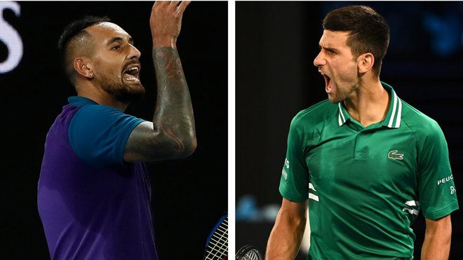 Kyrgios (trái) tiếp tục "cà khịa" Djokovic (phải)