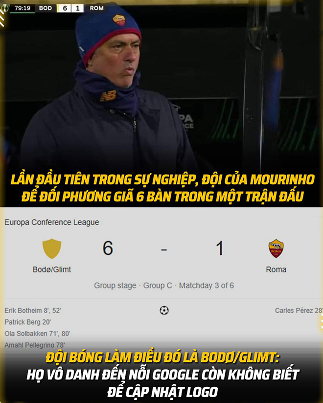 Lần đầu tiên đội bóng của Mourinho nhận đến 6 bàn thua trong một trận đấu.