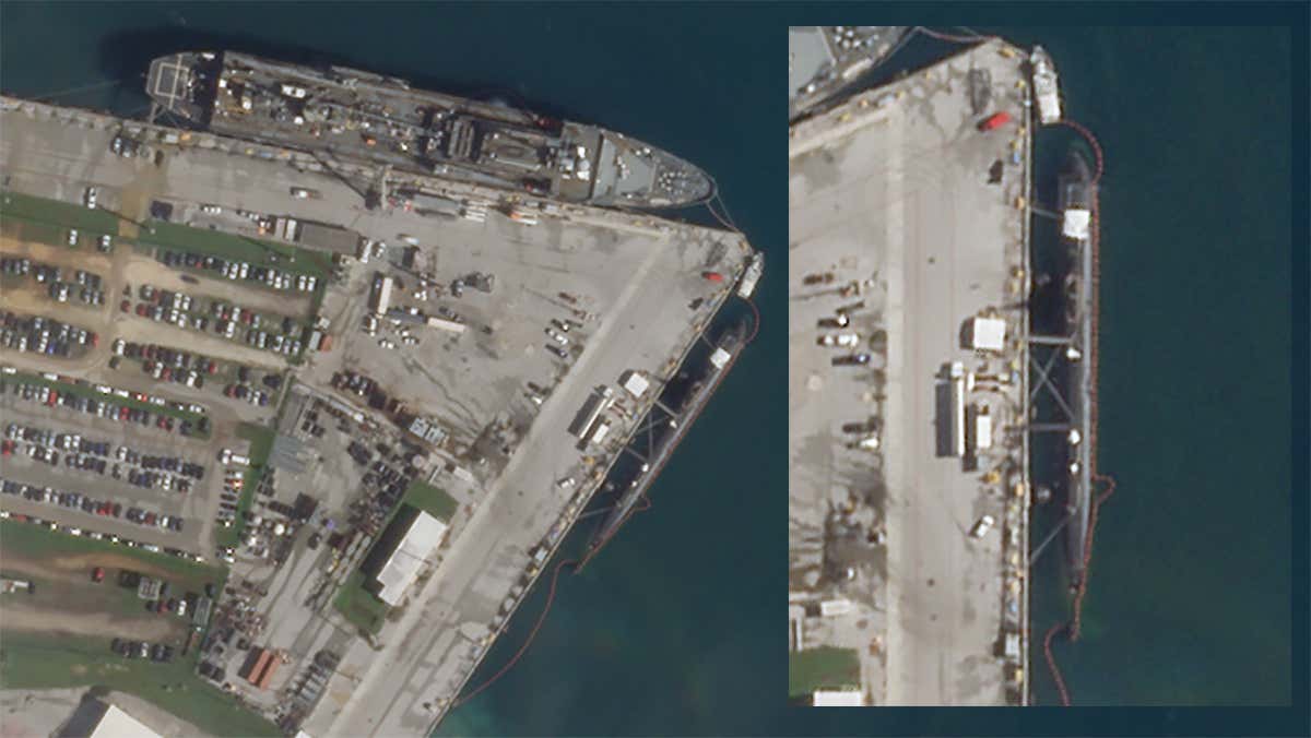 Tàu ngầm USS Connecticut neo tại căn cứ Guam sau vụ tai nạn (ảnh: Drive)