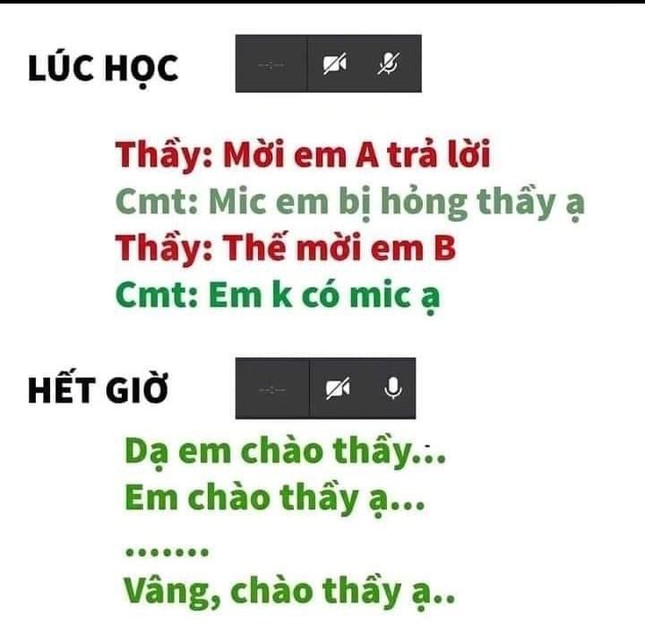 Có sai quá không khi đầu giờ thưa thầy mic em hỏng nhưng cuối giờ lại bật mic chào thầy rất rõ ràng. (Ảnh: Toán Thầy Thuận)