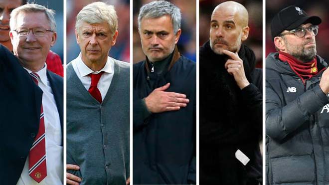 Sir Alex, Wenger, Mourinho, Guardiola và Klopp đều lọt vào top 10 HLV kiếm điểm nhiều nhất ở giải VĐQG