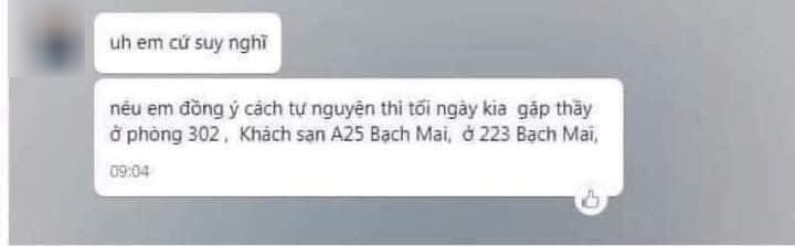 Tin nhắn được cho là của thầy giáo hẹn nữ sinh ra khách sạn.