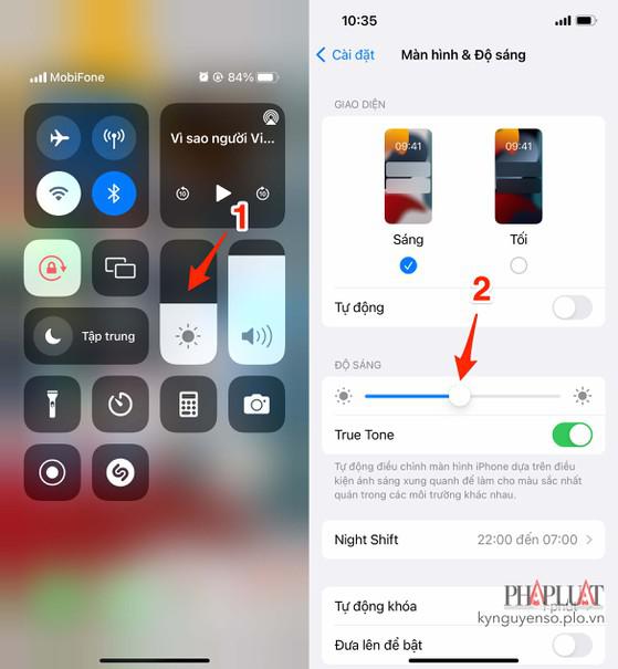 Giảm độ sáng màn hình trên iPhone. Ảnh: MINH HOÀNG