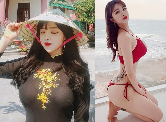 Hot girl Hàn Quốc này cũng mặc áo dài quá gợi cảm, áo mỏng xuyên thấu nên không được đánh giá cao.&nbsp;
