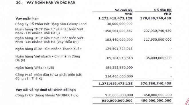 Các khoản vay của Cenland.