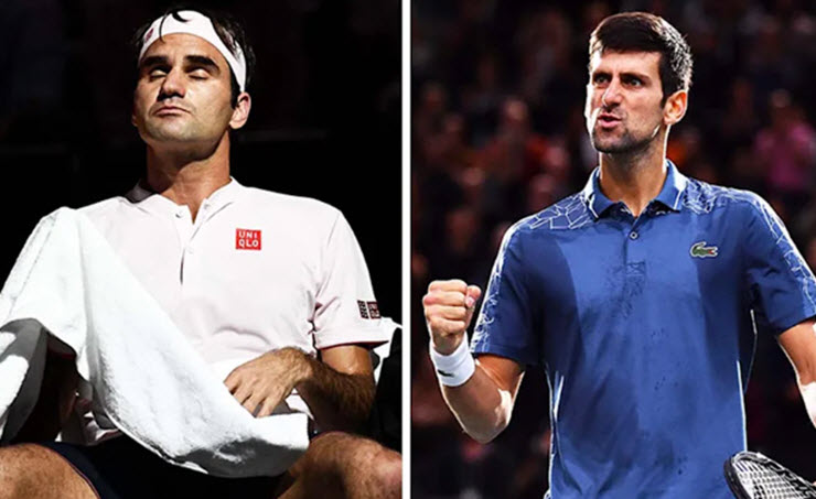 Djokovic (phải) vượt qua số trận thắng ATP của Federer (trái)