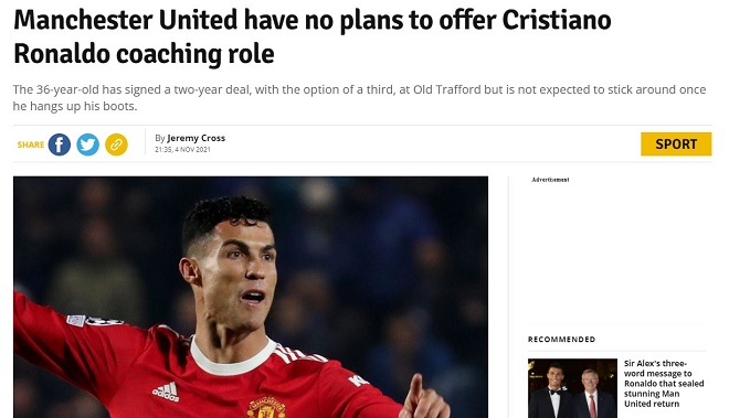 Manchester Evening News đưa tin&nbsp;MU chưa có kế hoạch mời Ronaldo dẫn dắt
