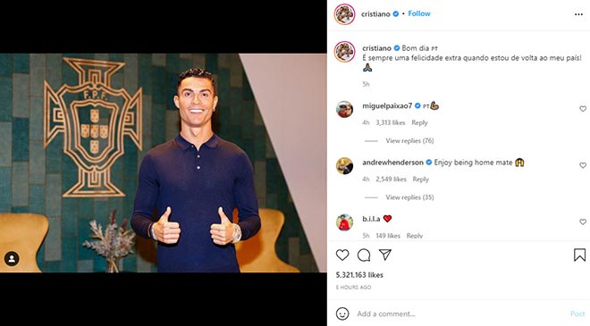 Ronaldo tìm lại niềm vui khi trở lại ĐT Bồ Đào Nha