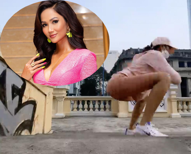 Hoa hậu H'Hen Niê gây chú ý với clip tập thể dục buổi sáng. Trang phục quần bó gần với màu da khiến nhiều người lầm tưởng.
