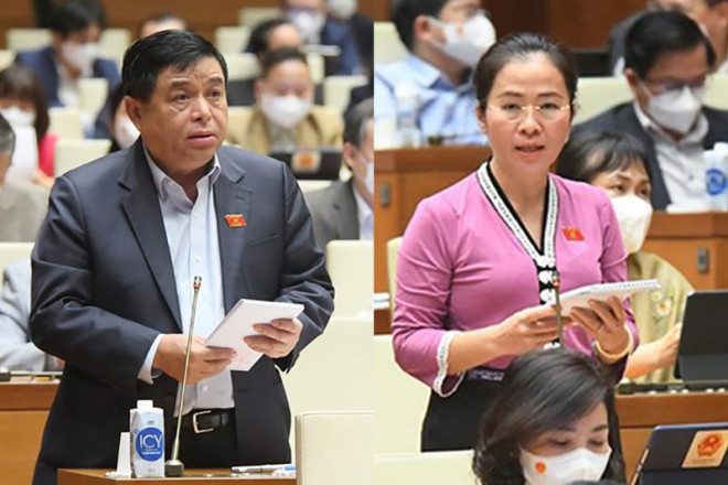 Bộ trưởng Bộ KH&amp;ĐT Nguyễn Chí Dũng trả lời chất vấn của đại biểu Võ Thị Minh Sinh (Nghệ An). Ảnh: QH