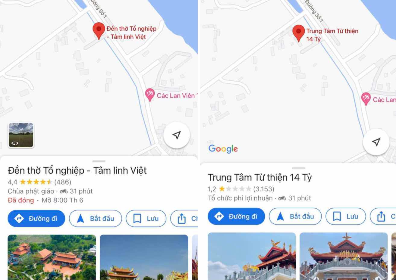 Cư dân mạng từng bất ngờ khi thấy địa điểm "Trung tâm từ thiện 14 tỷ" lấy hình ảnh từ đền thờ Tổ nghiệp của Hoài Linh đặt trên Google Maps