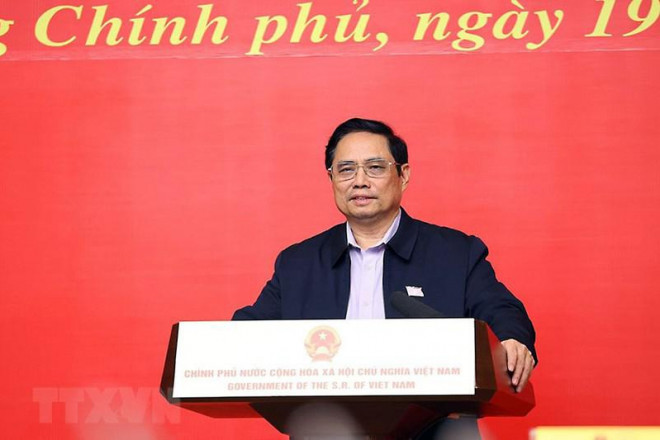 Thủ tướng Phạm Minh Chính phát biểu tại buổi tiếp xúc trực tuyến với cử tri TP Cần Thơ chiều 19-11. Ảnh: TTXVN