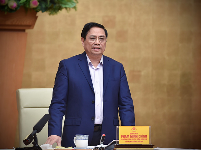 Thủ tướng Phạm Minh Chính chủ trì cuộc họp Ban Chỉ đạo quốc gia phòng chống dịch COVID-19. Ảnh: VGP/Nhật Bắc.