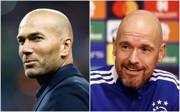 HLV Zidane (trái) không hấp dẫn các fan MU bằng Ten Hag