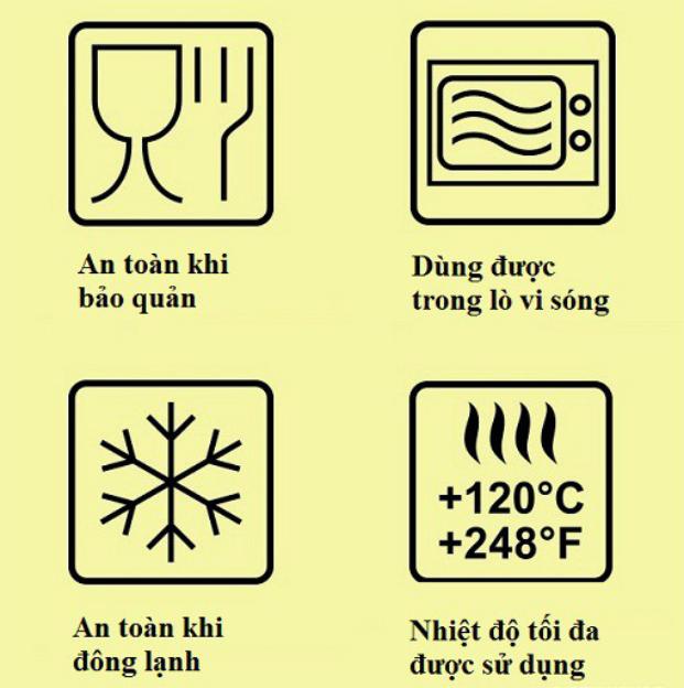 Một số ký hiệu quen thuộc trên đồ nhựa. Hình phía trên bên phải đảm bảo đồ nhựa có thể được sử dụng với lò vi sóng.