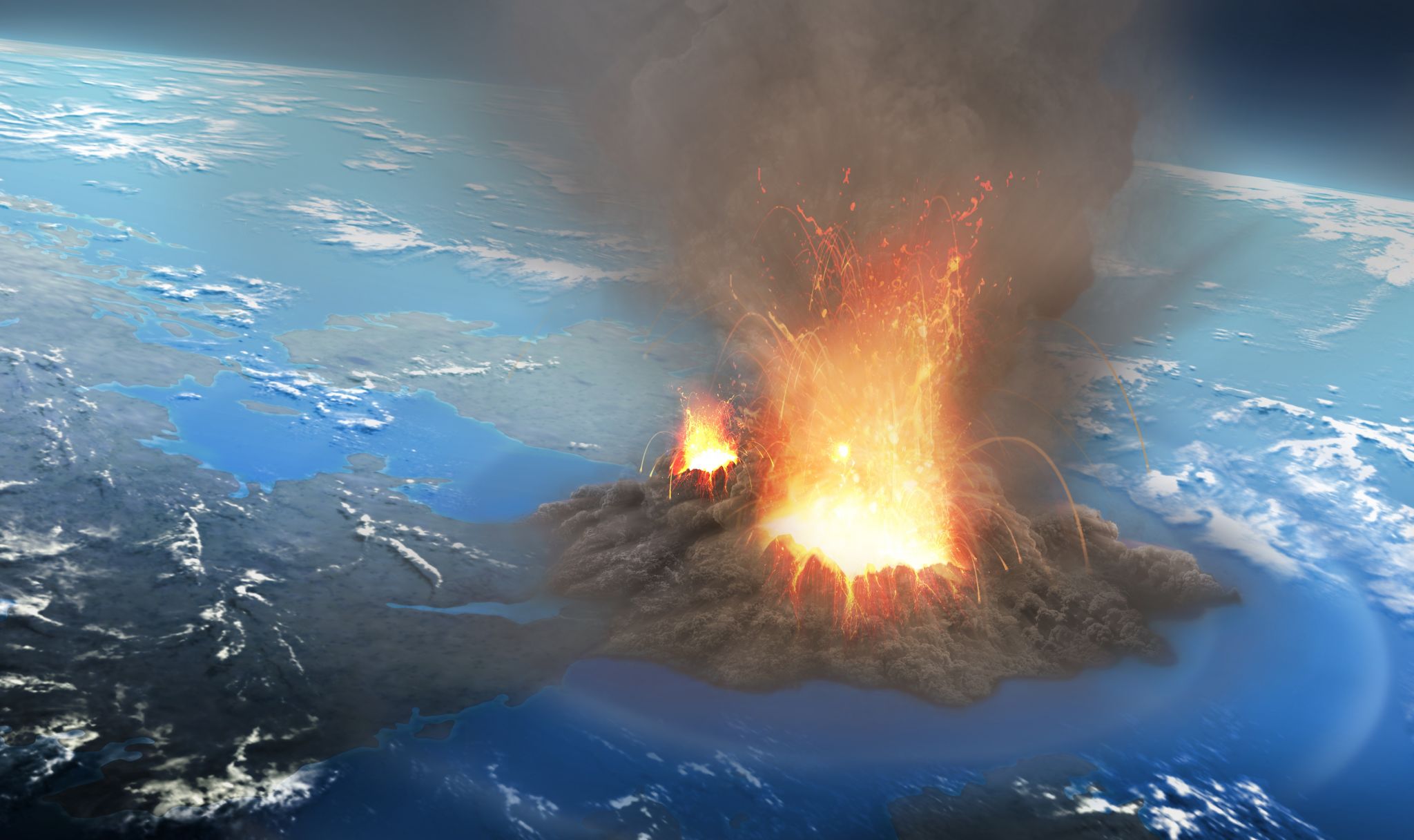 Minh họa siêu núi lửa phun trào trên Trái đất.
