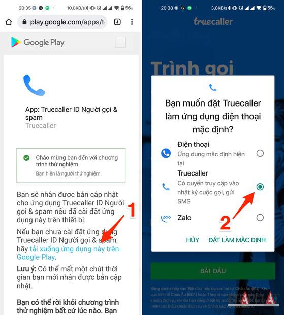 Tham gia vào chương trình thử nghiệm và đặt ứng dụng Truecaller làm trình quay số mặc định. Ảnh: MINH HOÀNG