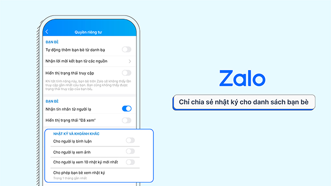 Người dùng có thể chặn người lạ xem nhật ký, ảnh và bình luận trên Zalo