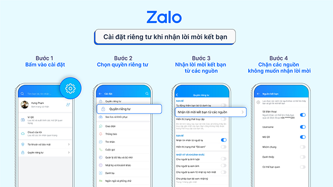 Bạn có thể dễ dàng cài đặt quyền riêng tư khi nhận lời mời kết bạn trên Zalo
