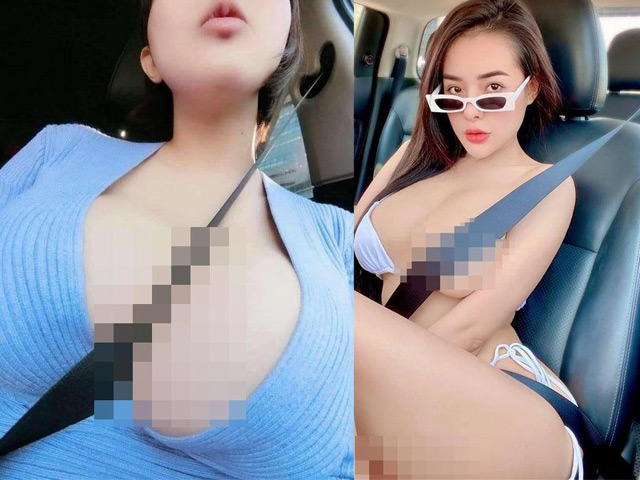 Một số hot girl, trong đó có Ngân 98 (ảnh phải) bị chỉ trích vì trào lưu che vòng một bằng dây đai an toàn xe hơi