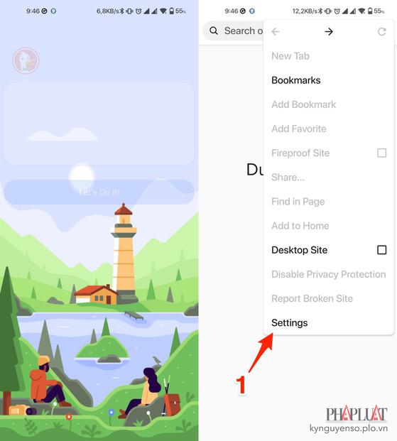 Truy cập vào phần cài đặt của ứng dụng DuckDuckGo. Ảnh: MINH HOÀNG