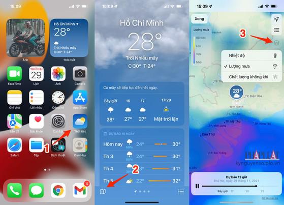 Kiểm tra lượng mưa bằng ứng dụng Weather có sẵn trên iPhone. Ảnh: MINH HOÀNG