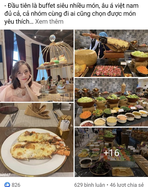 Bài review sau khi thưởng thức buffet tại khách sạn 5* nhận được sự quan tâm, chia sẻ của đông đảo chị em trên các hội nhóm online. (Ảnh chụp màn hình).