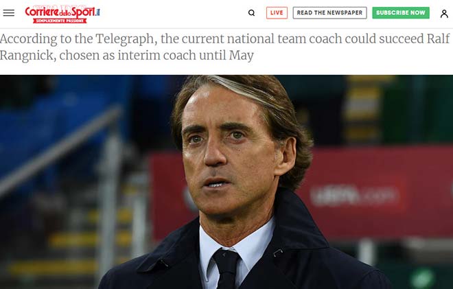 Tờ Corriere dello Sport nói về thông tin MU quan tâm Mancini