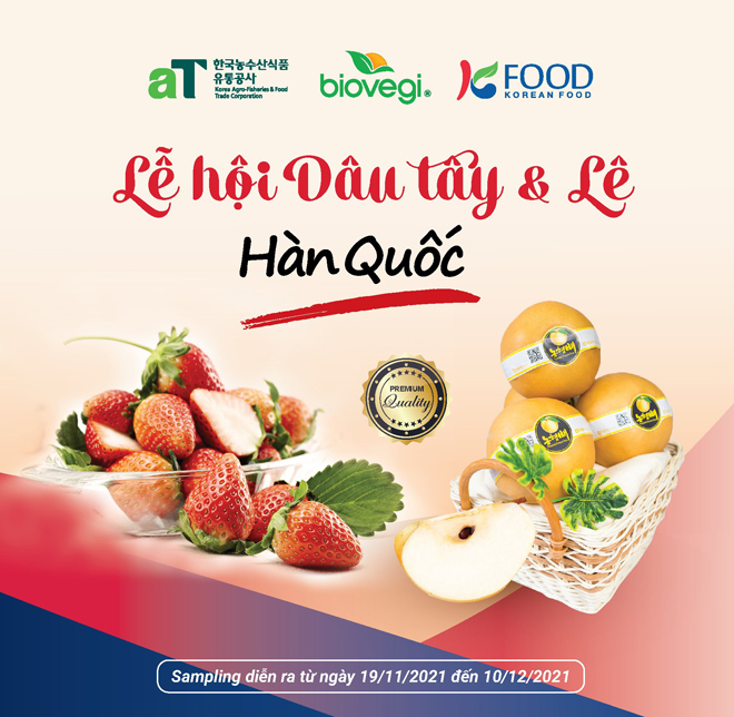 Chương trình Sampling dâu tây và lê Hàn Quốc của Biovegi cùng aT Center và Kfood
