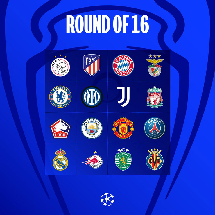 16 đội bóng xuất sắc góp mặt ở vòng 1/8 Champions League mùa này