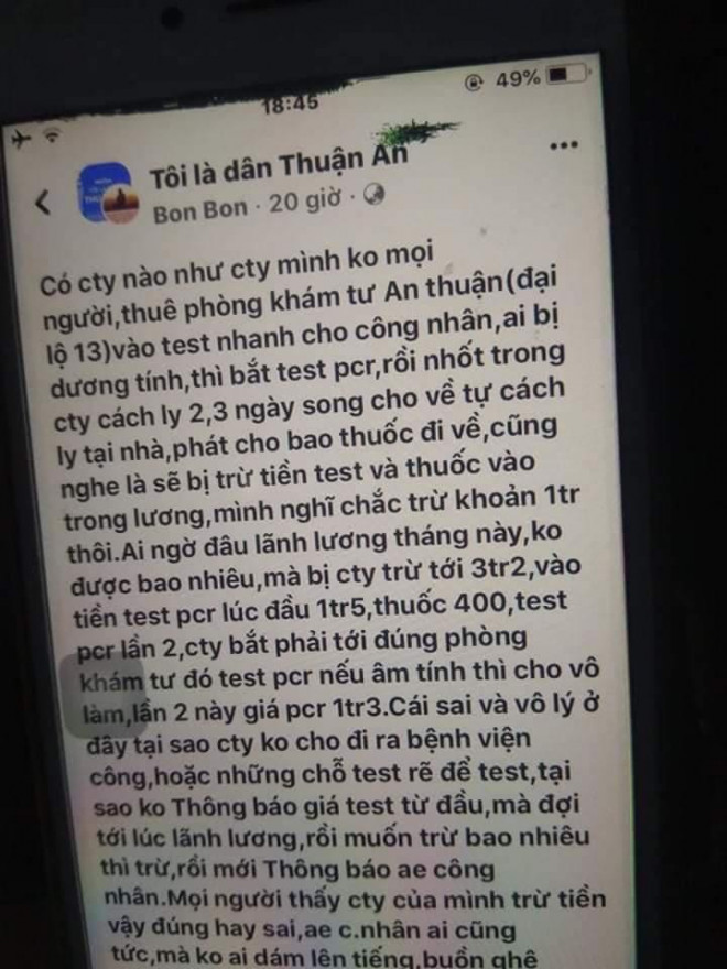 Thông tin phản ánh của một số công nhân