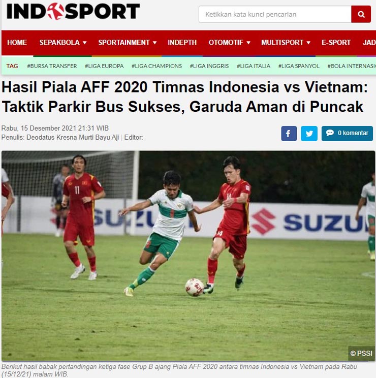 Tờ Indo Sport tự hào về kết quả mà ĐT Indonesia đã đạt được