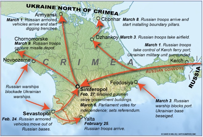 Toàn bộ chiến dịch chiếm bán đảo Crimea của Nga diễn ra trong 1 tháng.