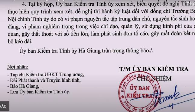 Văn bản của UBKT Tỉnh uỷ Hà Giang.