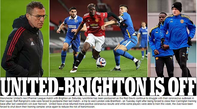 Tờ DailyMail nói về trận MU - Brighton bị hoãn