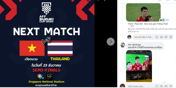 Cổ động viên Thái Lan phấn khích khi biết sẽ đối đầu với Việt Nam tại bán kết AFF Cup 2020. Ảnh:&nbsp;Facebook ThailandNTOFFICIAL