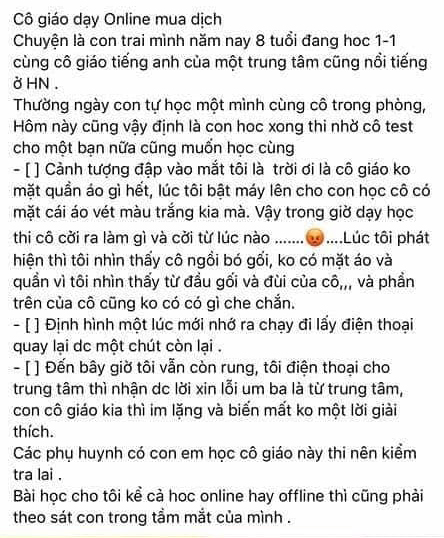 Bài viết tố cô giáo dạy tiếng Anh "không mặc quần áo" trong giờ học ở một nhón kín.