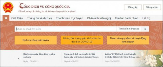 Bước 1: Truy cập website Cổng dịch vụ công Quốc gia