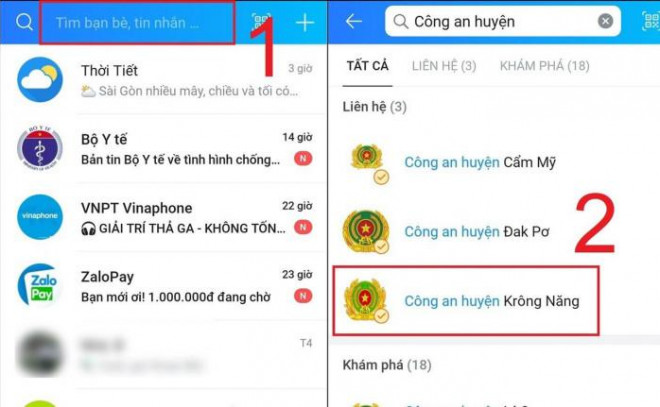 Tra cứu bằng cách truy cập vào zalo của một số đơn vị công an