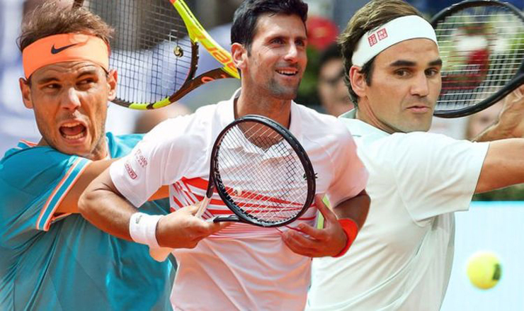 Djokovic (giữa) đang có cơ hội lớn vươn lên chiếm ngôi đầu số lượng Grand Slam so với Nadal, Federer