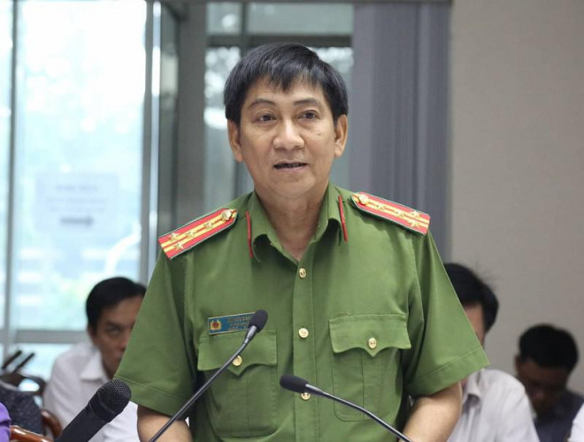 Đại tá Bùi Hữu Danh- Phó giám đốc Công an tỉnh Đồng Nai trong buổi họp báo tại UBND tỉnh Đồng Nai vào năm 2019. Ảnh: VN.&nbsp;
