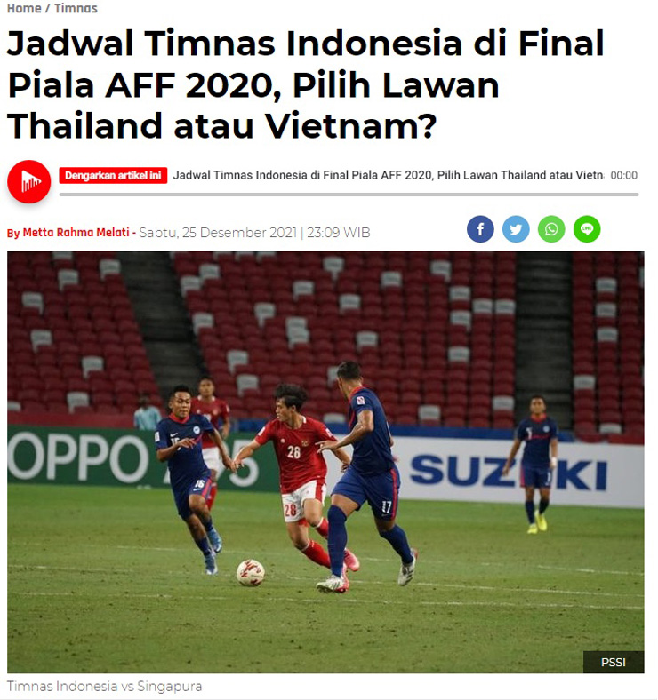 Báo Indonesia đặt câu hỏi Việt Nam hay Thái Lan trong trận chung kết và được CĐV trả lời