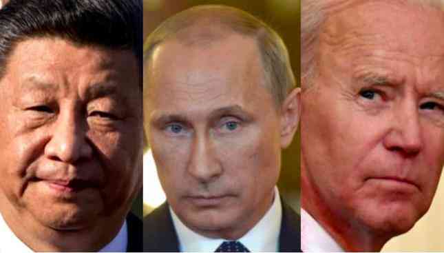 (Từ trái sang phải) Chủ tịch Trung Quốc Tập Cận Bình, Tổng thống Nga Vladimir Putin, Tổng thống Mỹ Joe Biden. (Ảnh: AP)