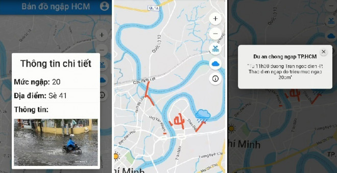 Thông tin cảnh báo ngập được hiển thị trên app di động. (Ảnh do nhóm nghiên cứu cung cấp)