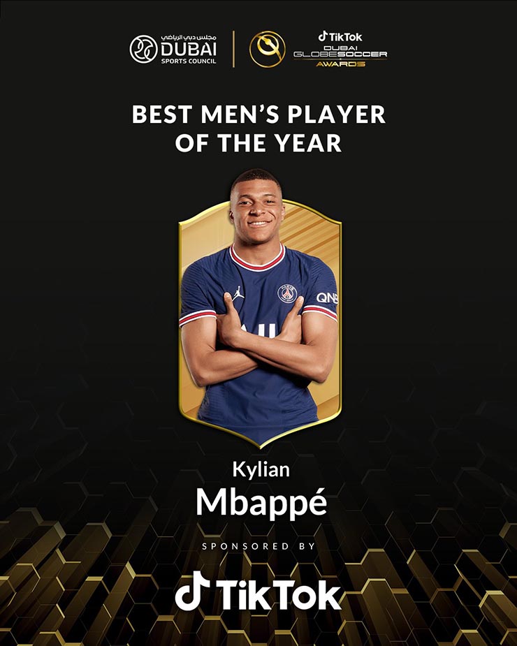Mbappe ẵm giải thưởng quan trọng nhất: Nam cầu thủ xuất sắc nhất năm 2021