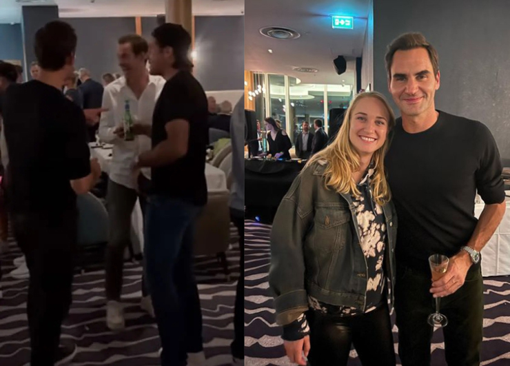 Federer tiệc tùng cùng dàn tay vợt tennis, anh cũng chụp hình với Louise
