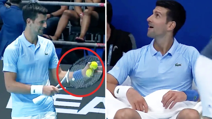 Djokovic vừa bẻ game giao bóng, lại muốn đưa bóng cho đối thủ giao tiếp