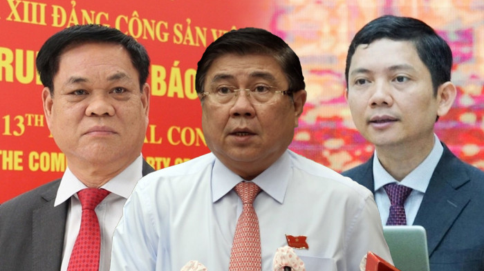 Các ông Huỳnh Tấn Việt, Nguyễn Thành Phong, Bùi Nhật Quang (từ trái sang phải) được Trung ương đồng ý cho thôi tham gia Ban chấp hành Trung ương khóa XIII