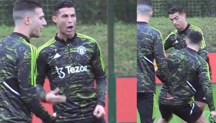 Ronaldo phấn khích sau khi "xỏ háng" trung vệ Lisandro Martinez