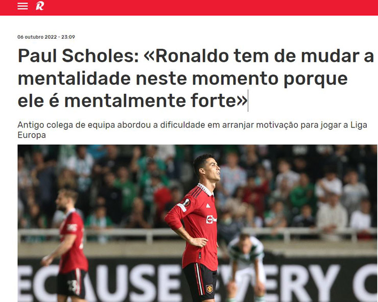 Tờ Record dẫn lời khuyên của Paul Scholes để mong Ronaldo sớm vượt qua nỗi buồn